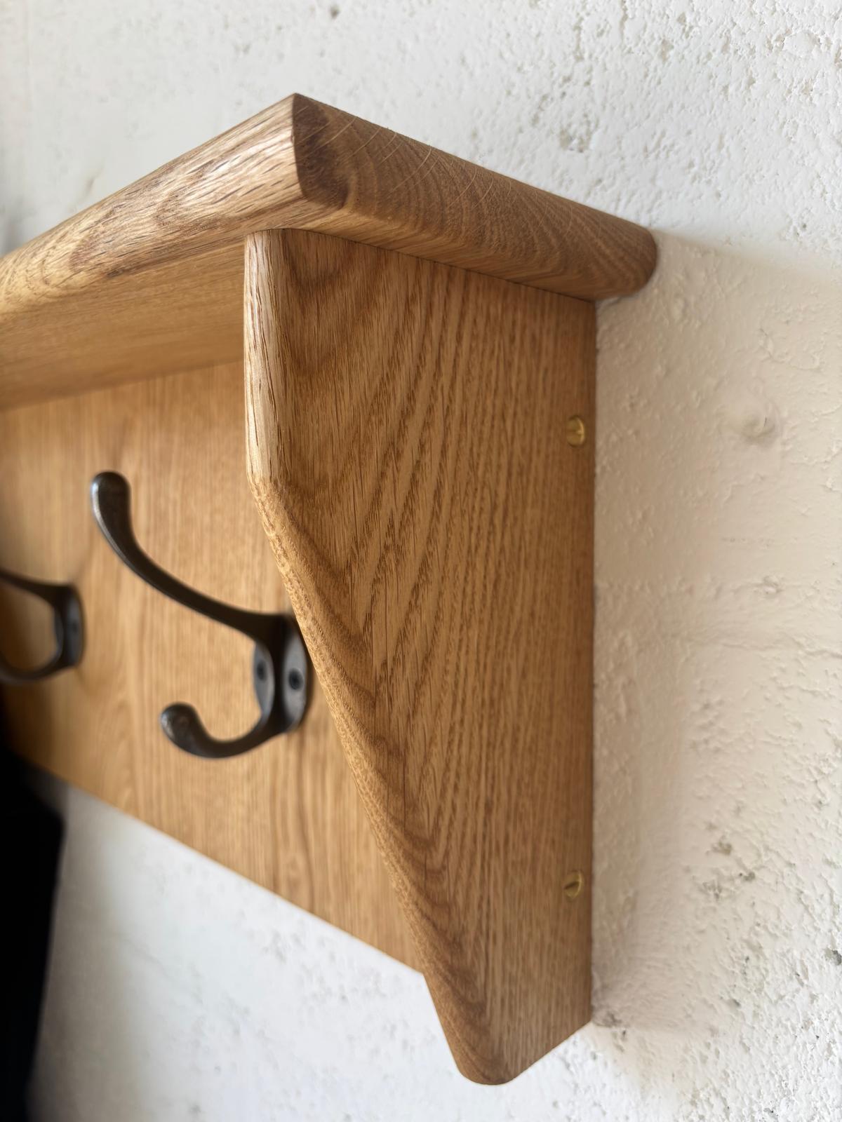 Side view hallway shelf with hooks